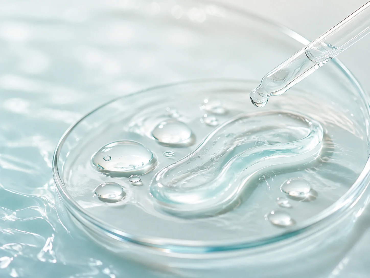 A clear viscous gel texture representing panthenol within a hydration formula